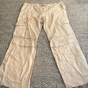 Juicy - Beige Linen Cargo Pants - Neutral Tan